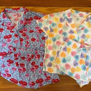 TWO Fun Pajama Sets with Lips and Heart candy prints